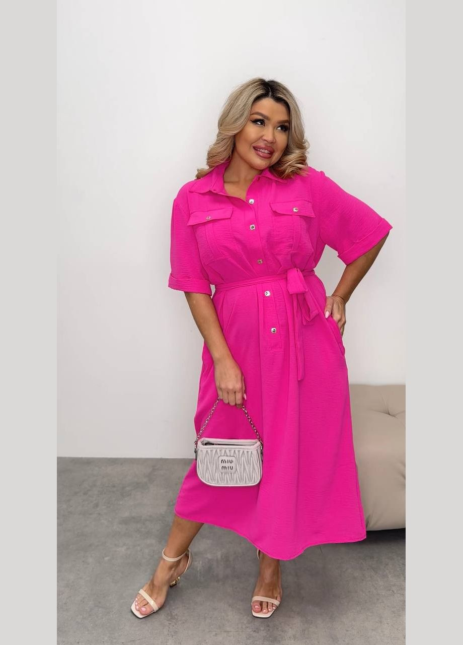 Малиновое повседневный стильное женское платье с пуговицами оверсайз Style Point однотонное