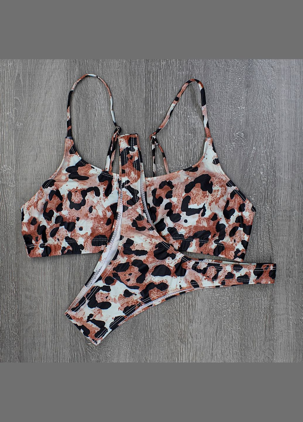 Коричневий літній купальник жіночий леопардовий топ, роздільний No Brand