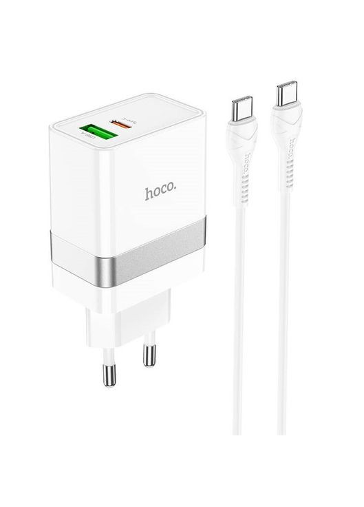 Зарядний пристрій для телефону із швидкою зарядкою PD/QC3.0 + кабель Type-C N21 |1USB/1Type-C, PD/QC, 3A/30W| Білий Hoco (337350665)