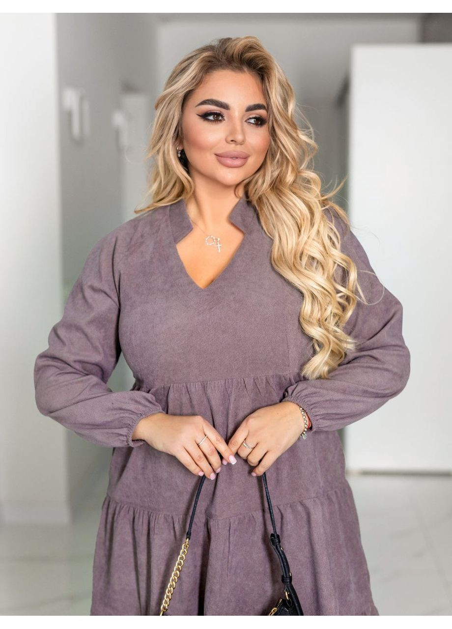 Кофейное праздничный, повседневный, кэжуал женское платье вельветовое Style Point однотонное