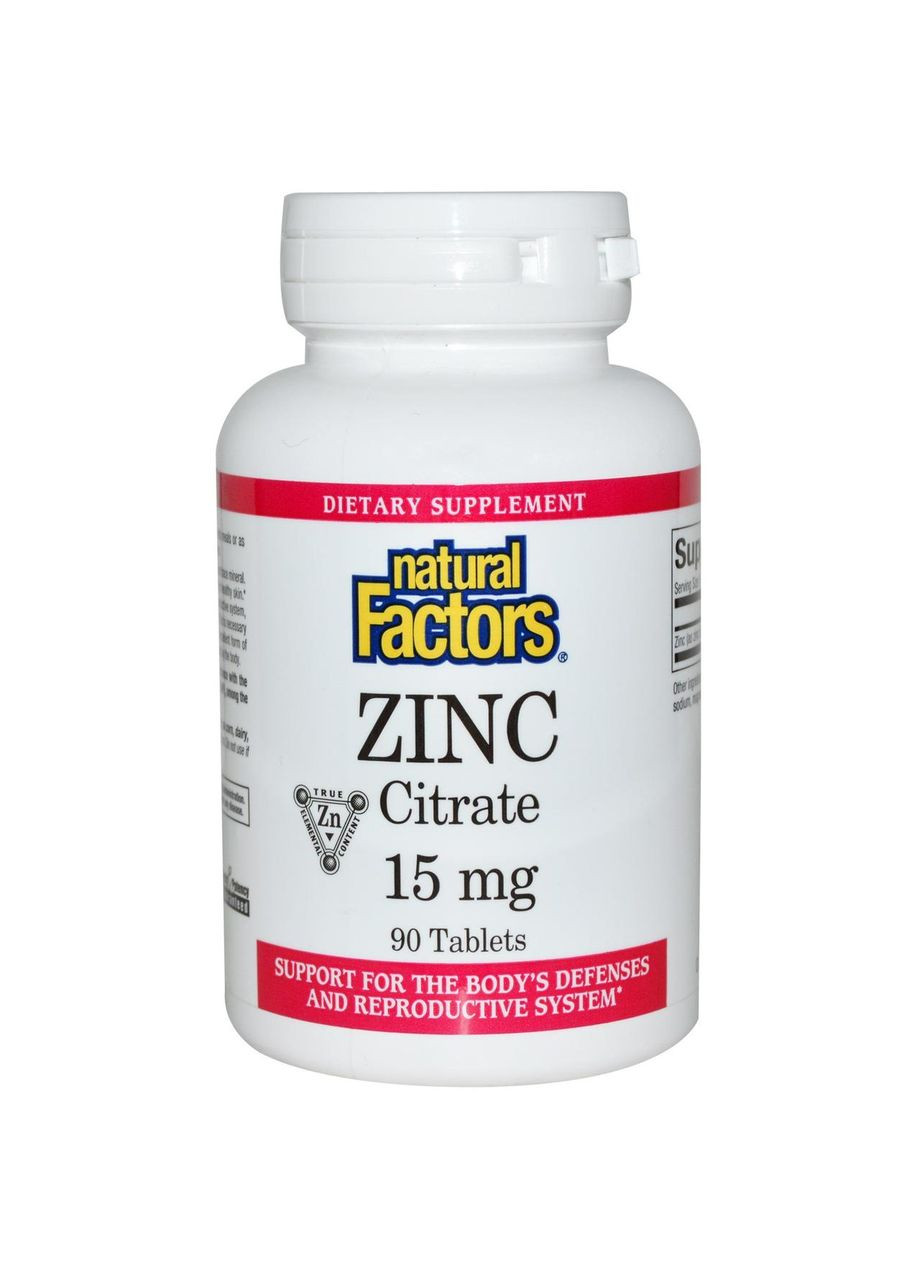Цитрат цинка, 15 мг, 90 таблеток Natural Factors (364312384)