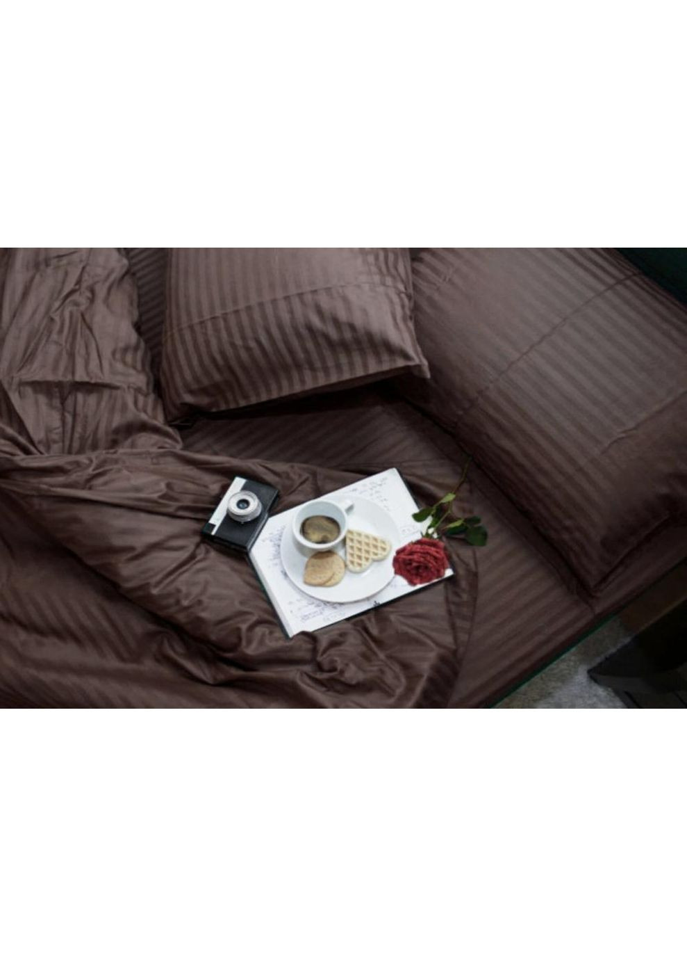 Постельное белье Шоколад страйп сатин PREMIUM Евро размер, наволочки 70/70 No Brand (363191651)