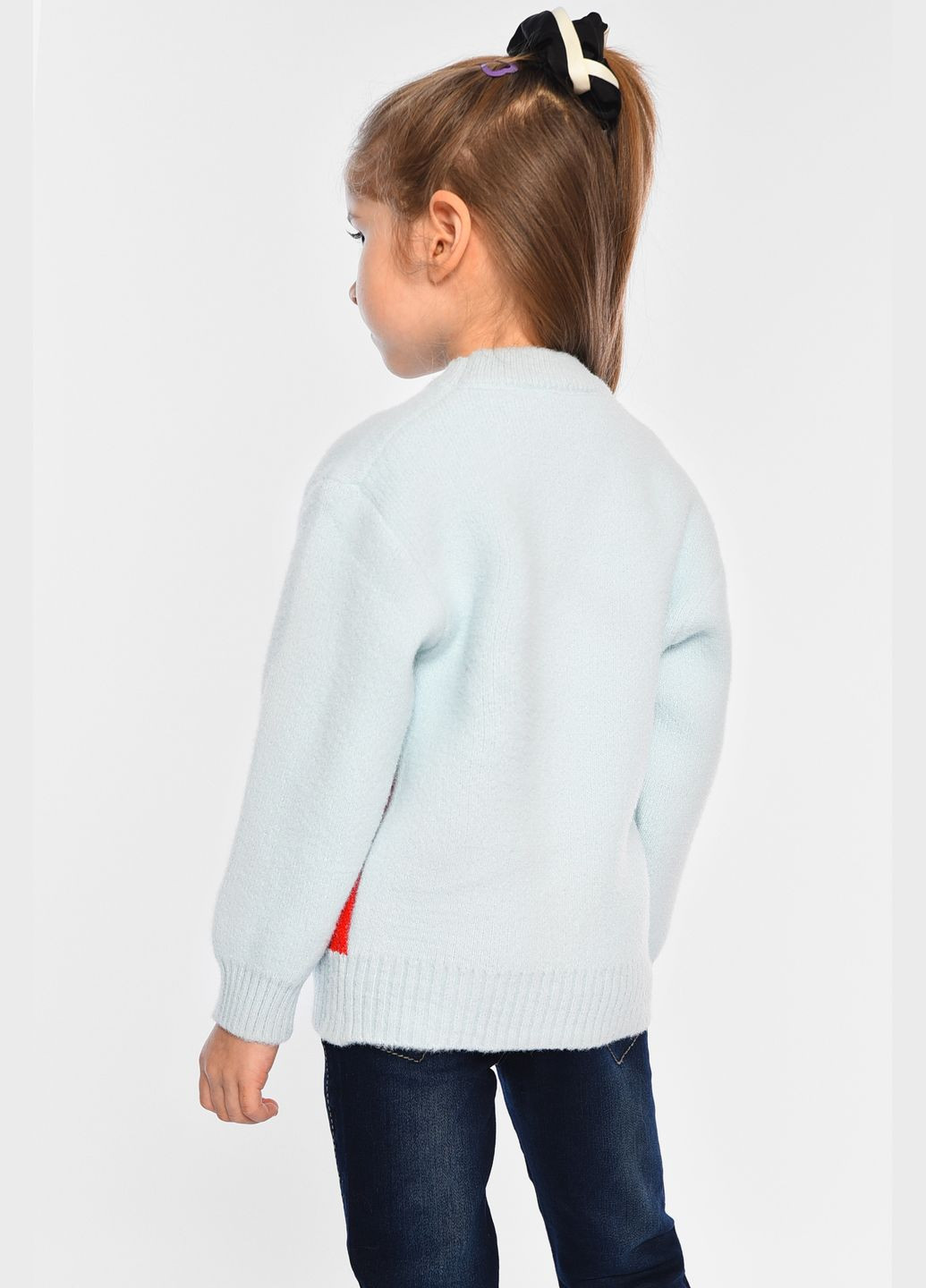 Жовтий зимовий светр дитячий для дівчинки блакитного кольору пуловер Let's Shop