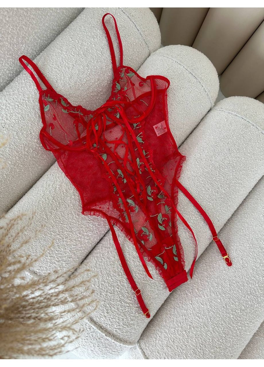 Боді червоне напівпрозоре з квітковою вишивкою та зав’язками Vital-Textile 722/23 (361853772)