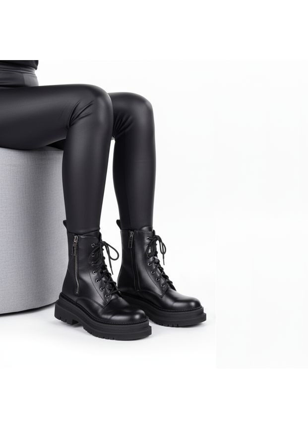 Черные осенние женские кожаные ботинки демисезонные 1732 черные Fabio Monelli