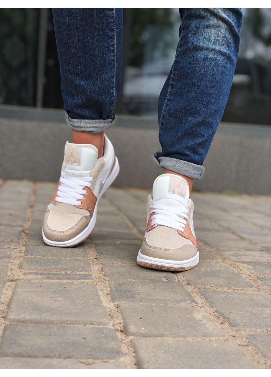 Бежевые демисезонные кроссовки мужские nike air jordan retro 1 low beige white найк аир джордан No Brand