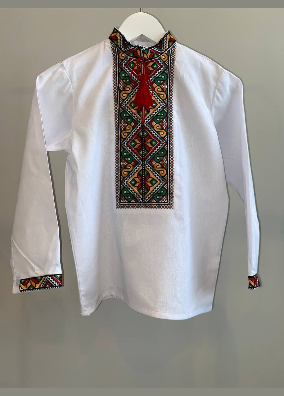 Яскраво-червона багатоколірна вишиванка на хлопчика Lelyk візерунок геометричний бязь (303354981)