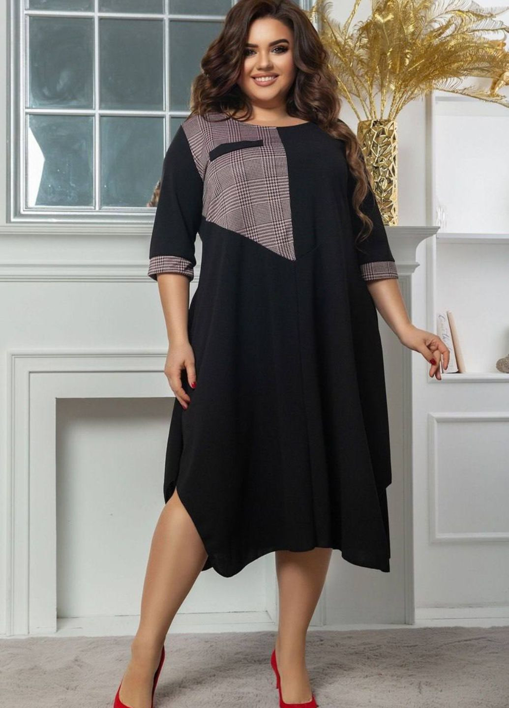 Комбинированное повседневный платье меди асимметричного кроя Tik-Tak