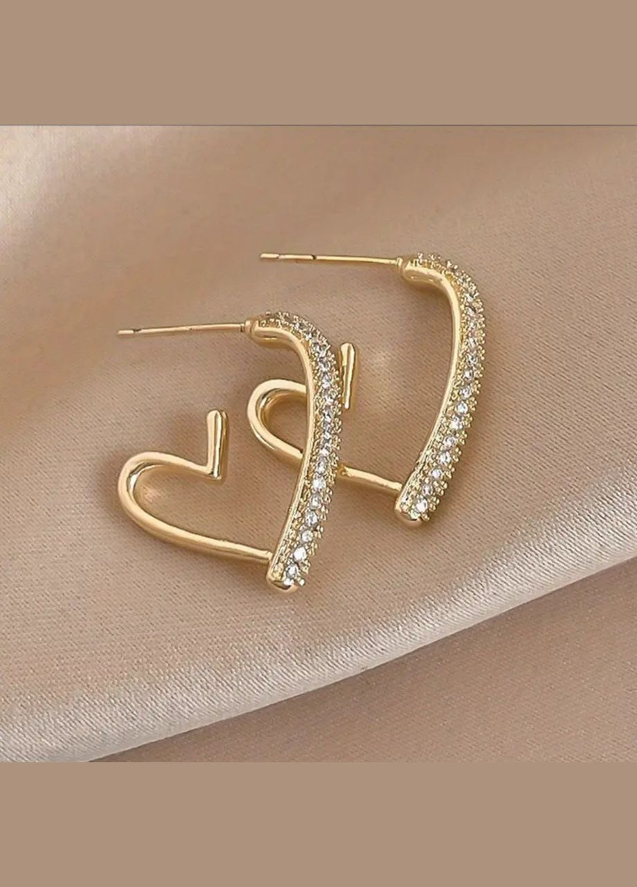 Женские серьги "Сердечки" с камнями, цвет золото No Brand (314872909)