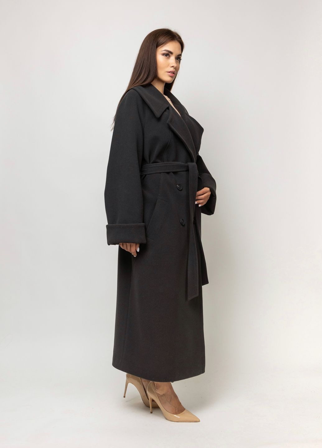 Темно-серое демисезонное Пальто классическое женское Марсель темно-серое двубортное CHIUAS