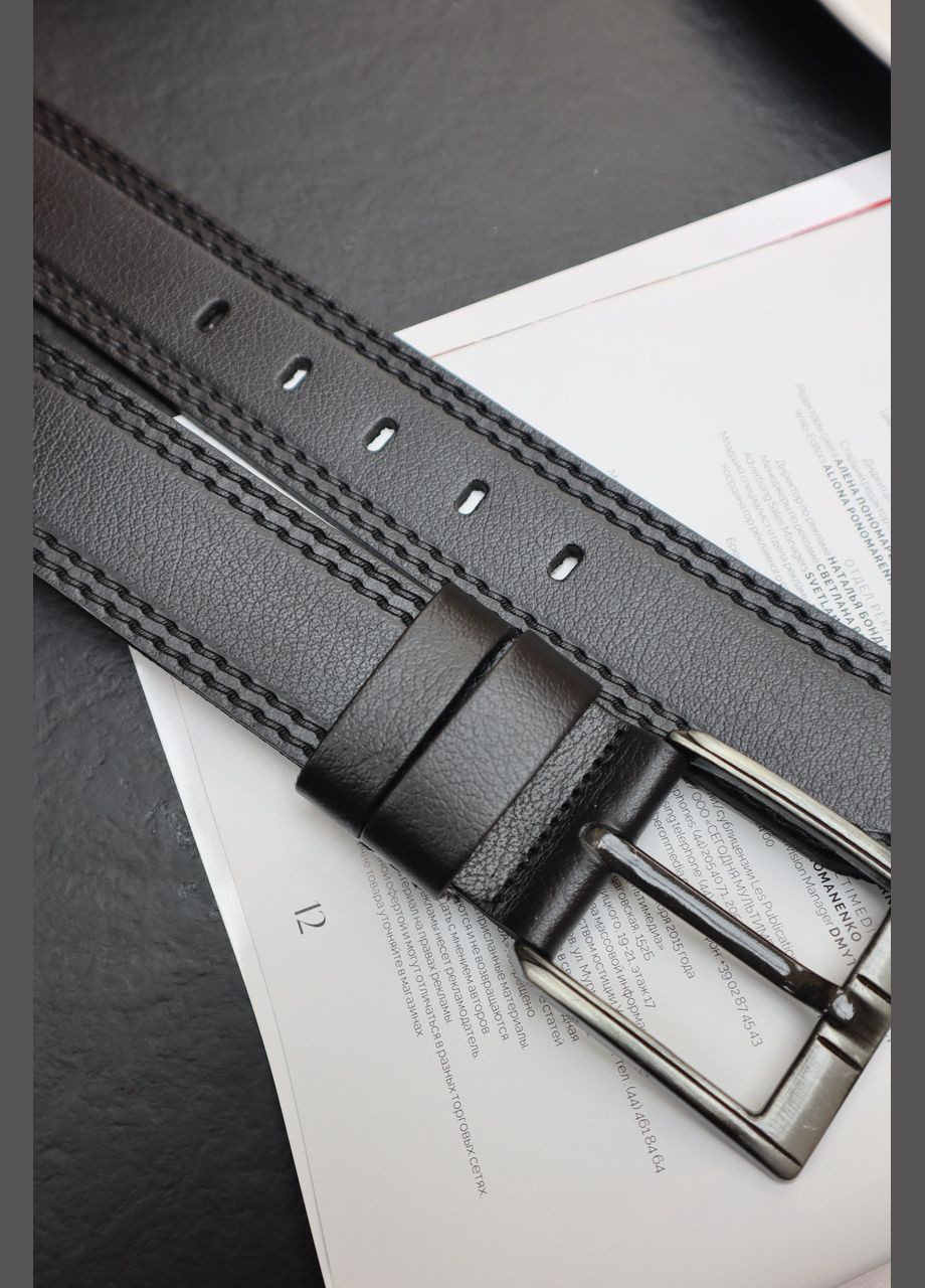 Чоловічий ремінь чорний з пряжкою рядок натуральна шкіра 502017 No Brand (315424571)