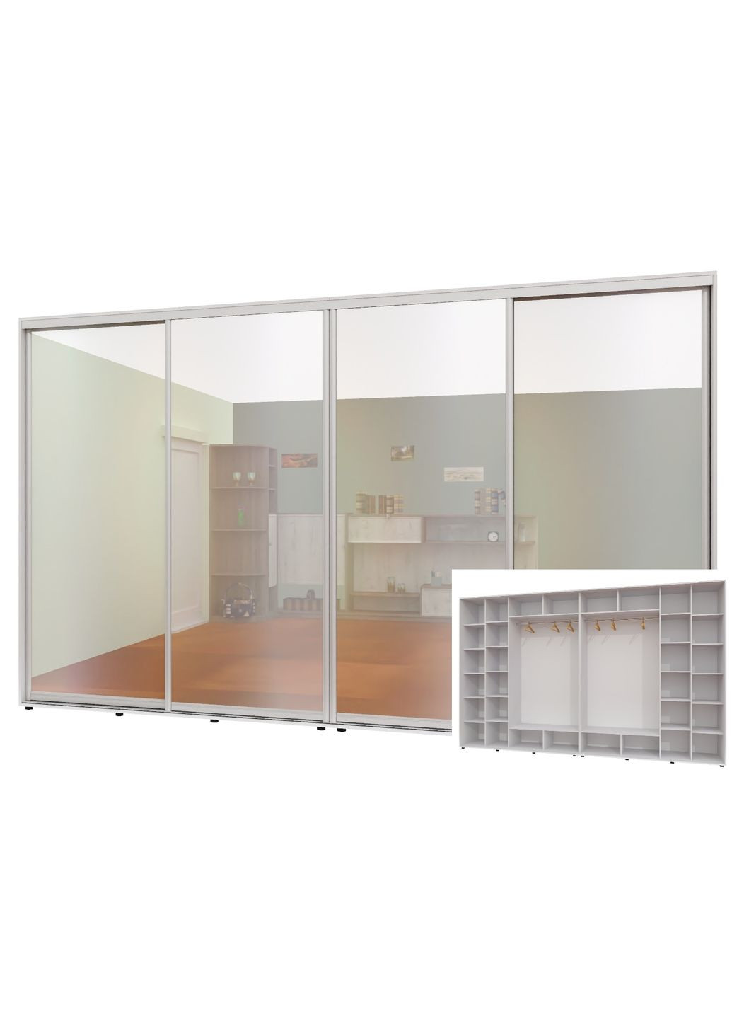 Шафа-купе чотиридверна 400*60*240 см Білий 4 двері Дзеркало ШК-02 Алекса (360454635)