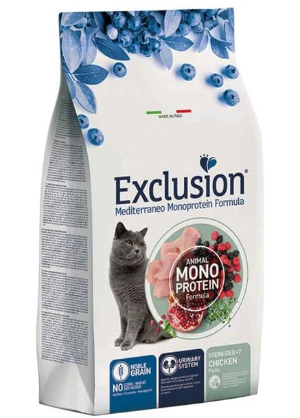 Повнораціонний сухий корм Cat Sterilized +7 Chicken з куркою для стерилізованих котів віком від 7 років 1,5 кг Exclusion (367004606)