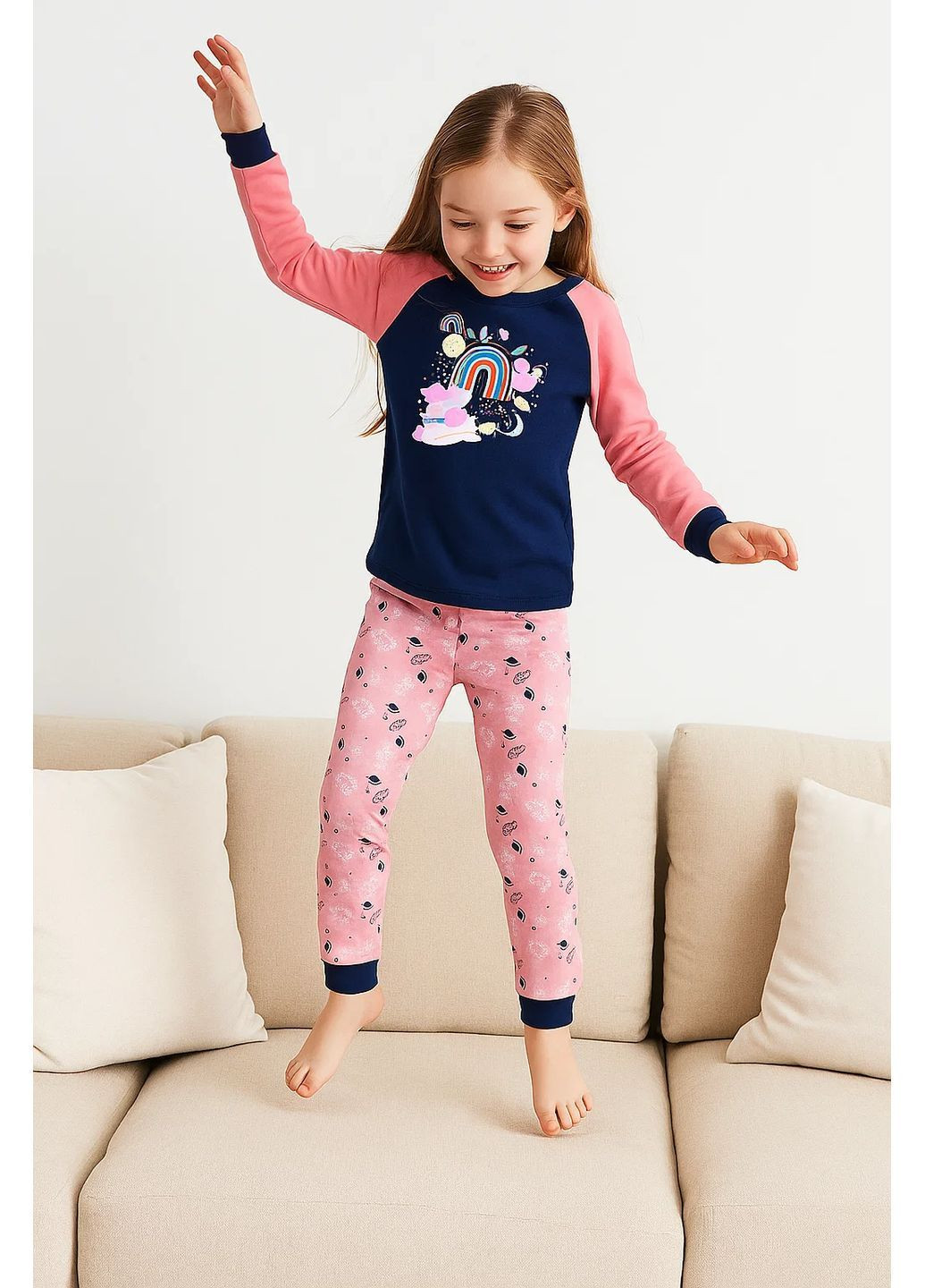 Темно-синя всесезон піжама для дівчинки лонгслів + брюки Peppa Pig