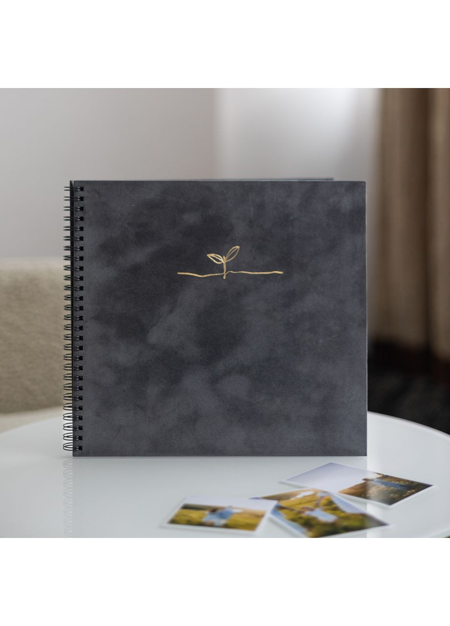 Альбом DIY з чорними сторінками | Фотоальбом Сірий Велюровий | Альбом для фото Паросток на 40 сторінок 24х25 см. + 18 фото Your Magnets (351507921)