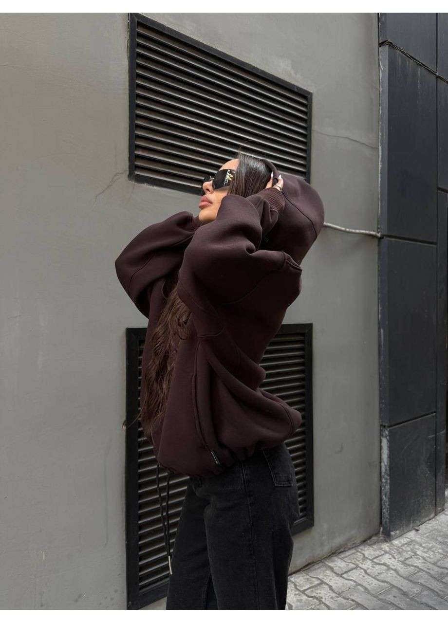 Жіночий худі з капюшоном на флiсi коричневого кольору 34642 Fashion (361310767)