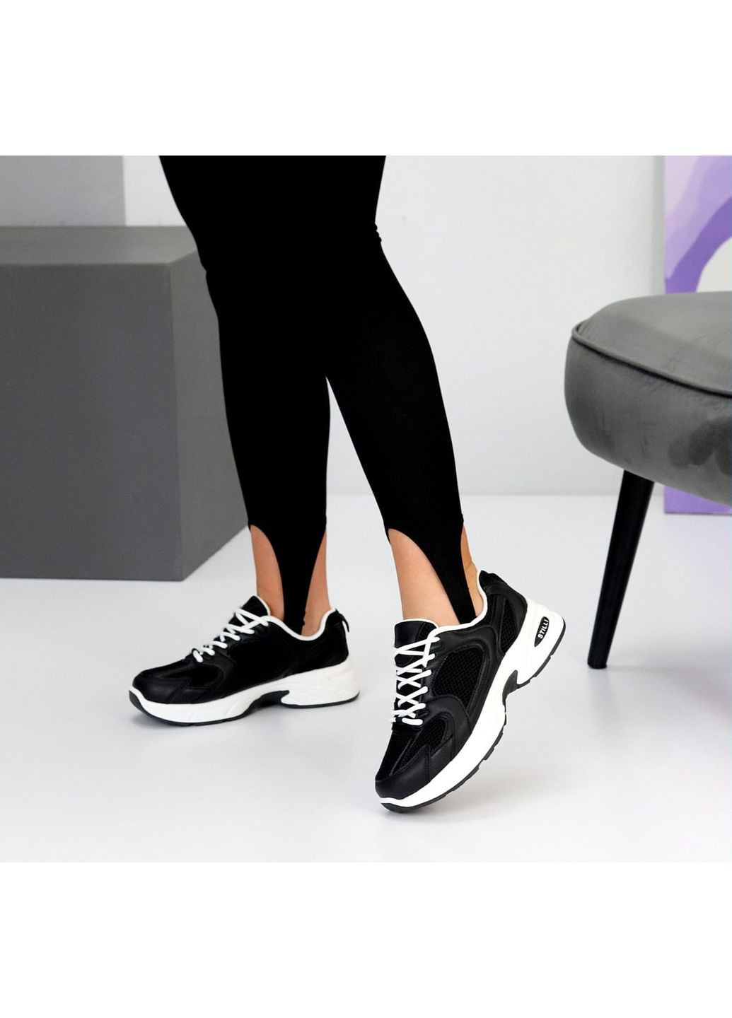 Жіночі літні кросівки чорні сітчасті легкі з білою підошвою Stilli Кросівки чорні літо (349821250)