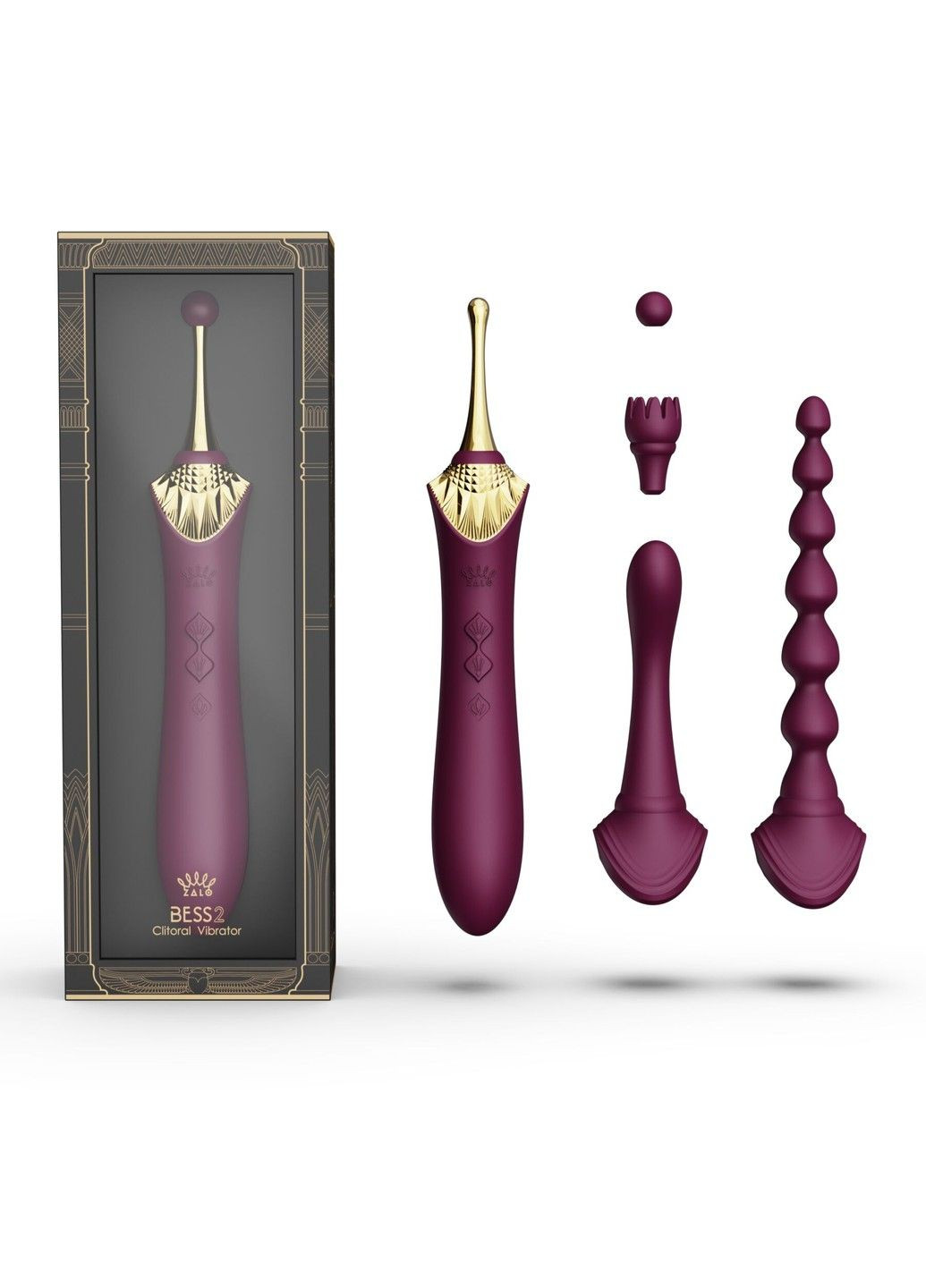 Мультифункціональний вібратор — Bess 2 Velvet Purple, 4 насадки, підігрів Zalo (333332291)