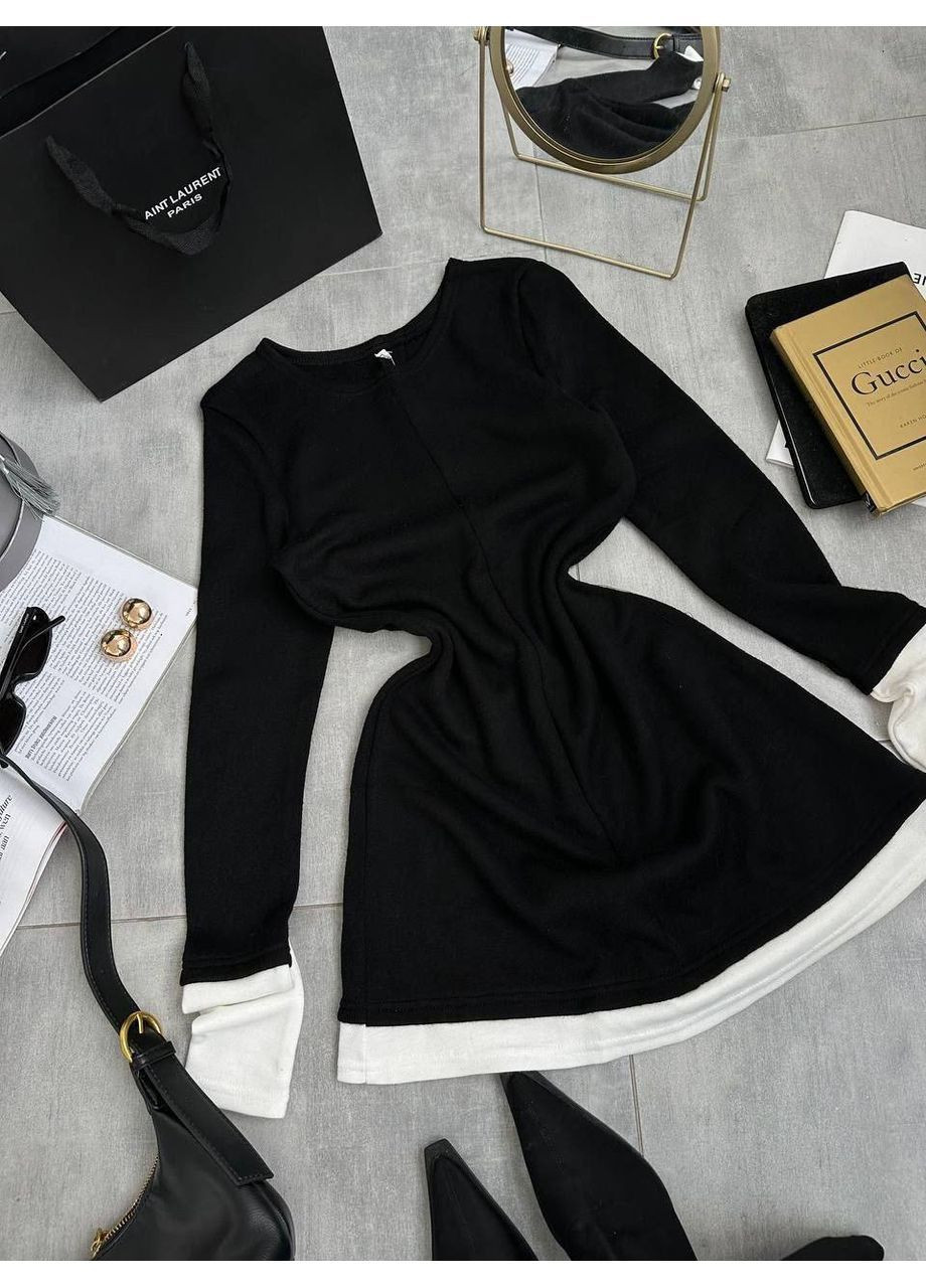 Черное короткое теплое платье ангора No Brand