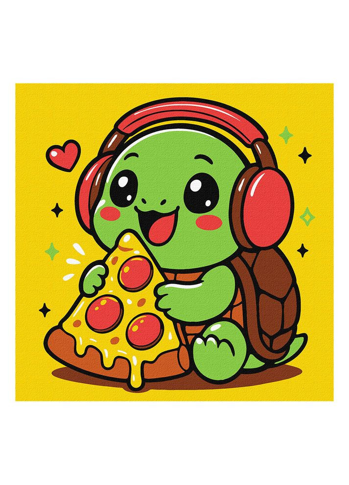 Набор для росписи по номерам для детей "Черепашка и пицца" 25×25 см (KHO1288) Ідейка (360739877)