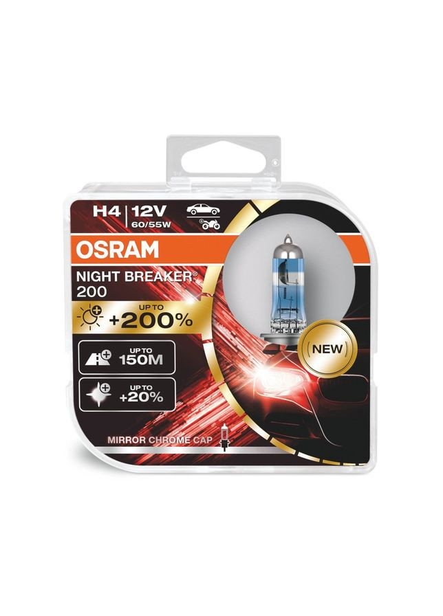 Комплект галогеновых ламп 64193NB200-HCB H4 Night Breaker +200% 60/55W P43T 12V HardDuopet Osram (361869239)