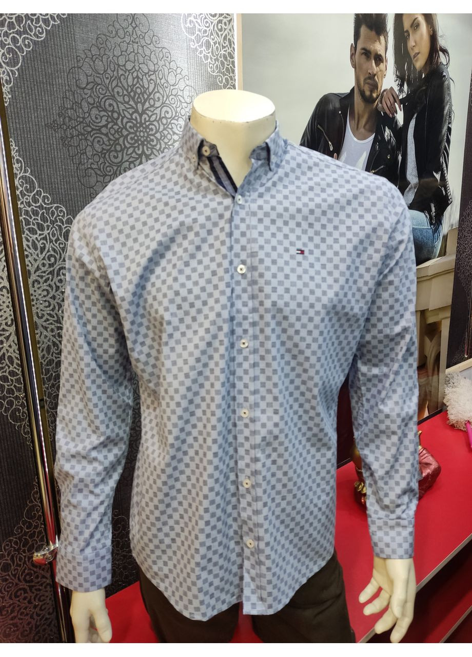 Сорочка чоловіча довгий рукав принт гудзики стрейч блакитна Tommy Hilfiger (351481020)