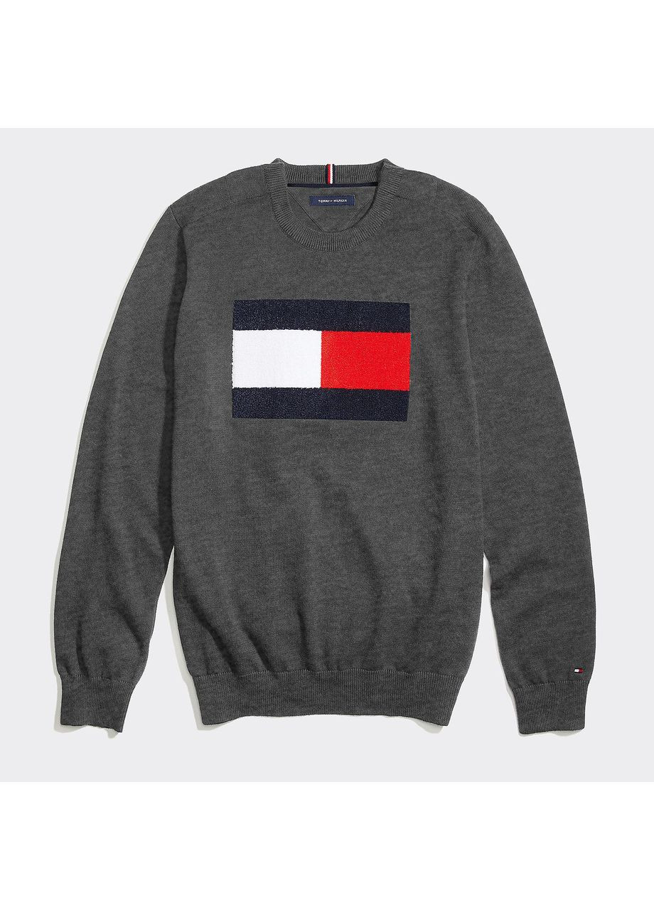 Комбинированный зимний мужской свитер-джемпер, серого цвета, размер m Tommy Hilfiger slim fit