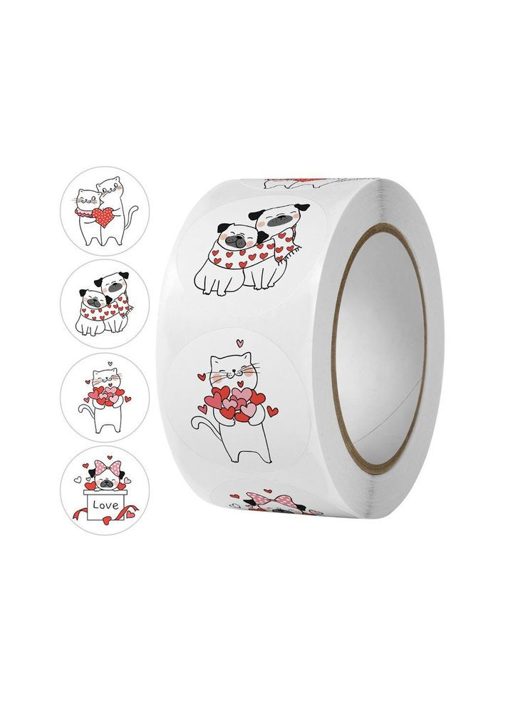 Наклейки стікери для пакування з котиком та песиком 2,5 см в рулоні 500 шт (NR0175_3) No Brand (317285969)