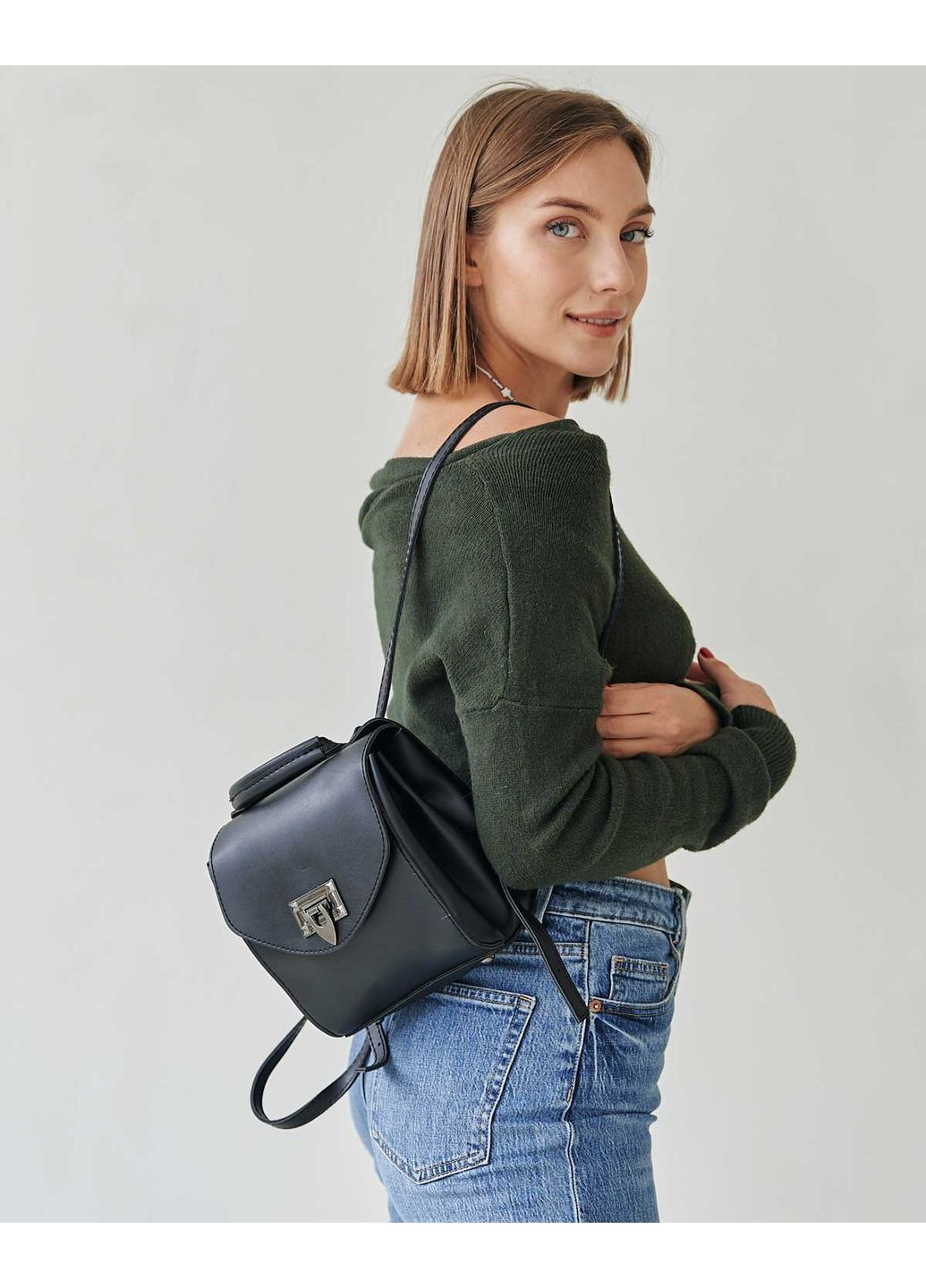 Міський рюкзак жіночий чорний екокожа для повсякденного використання сумка на плече ProDobro (367266878)