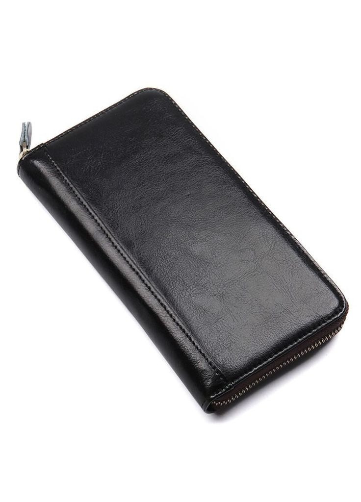 Вместительная кожаная визитница с молнией для визиток и телефона черная (sku_14605) No Brand (330012825)