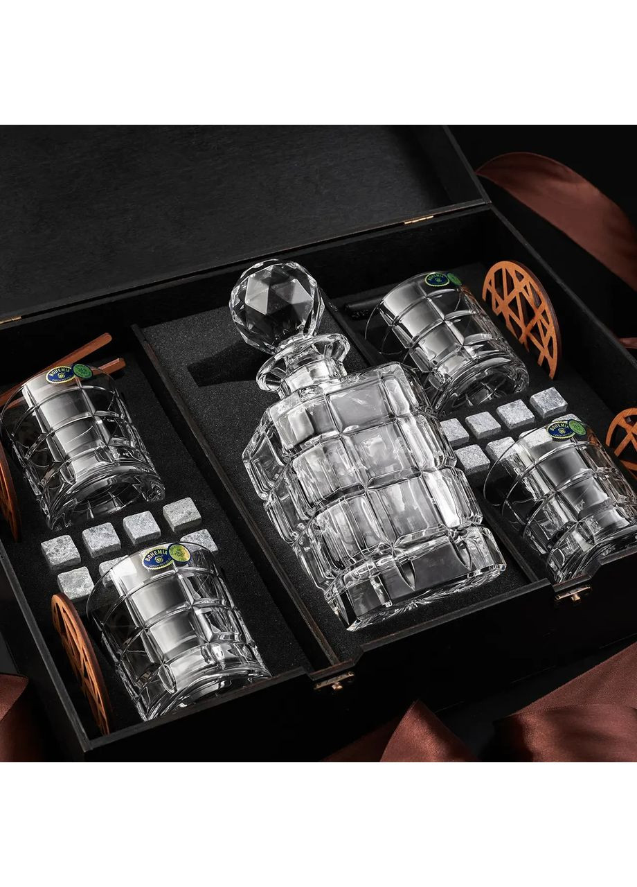 Подарочный набор 4 стакана для виски, графином и стеатитовыми камнями для охлаждения виски 4 шт Times Bohemia (364550604)