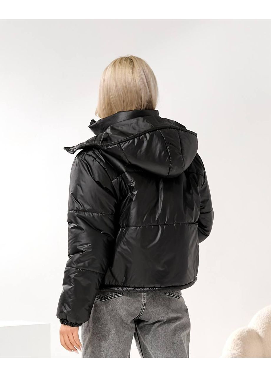 Комбинированная демисезонная куртка бомбер с капюшоном арт. 600, черный KHAN