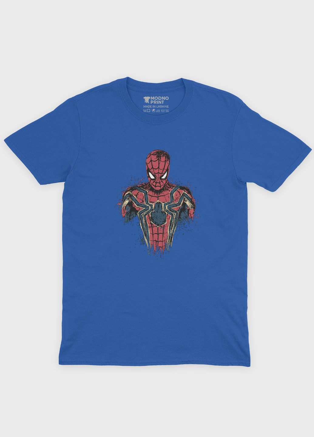Синяя демисезонная футболка для мальчика с принтом супергероя - человек-паук (ts001-1-brr-006-014-066-b) Modno