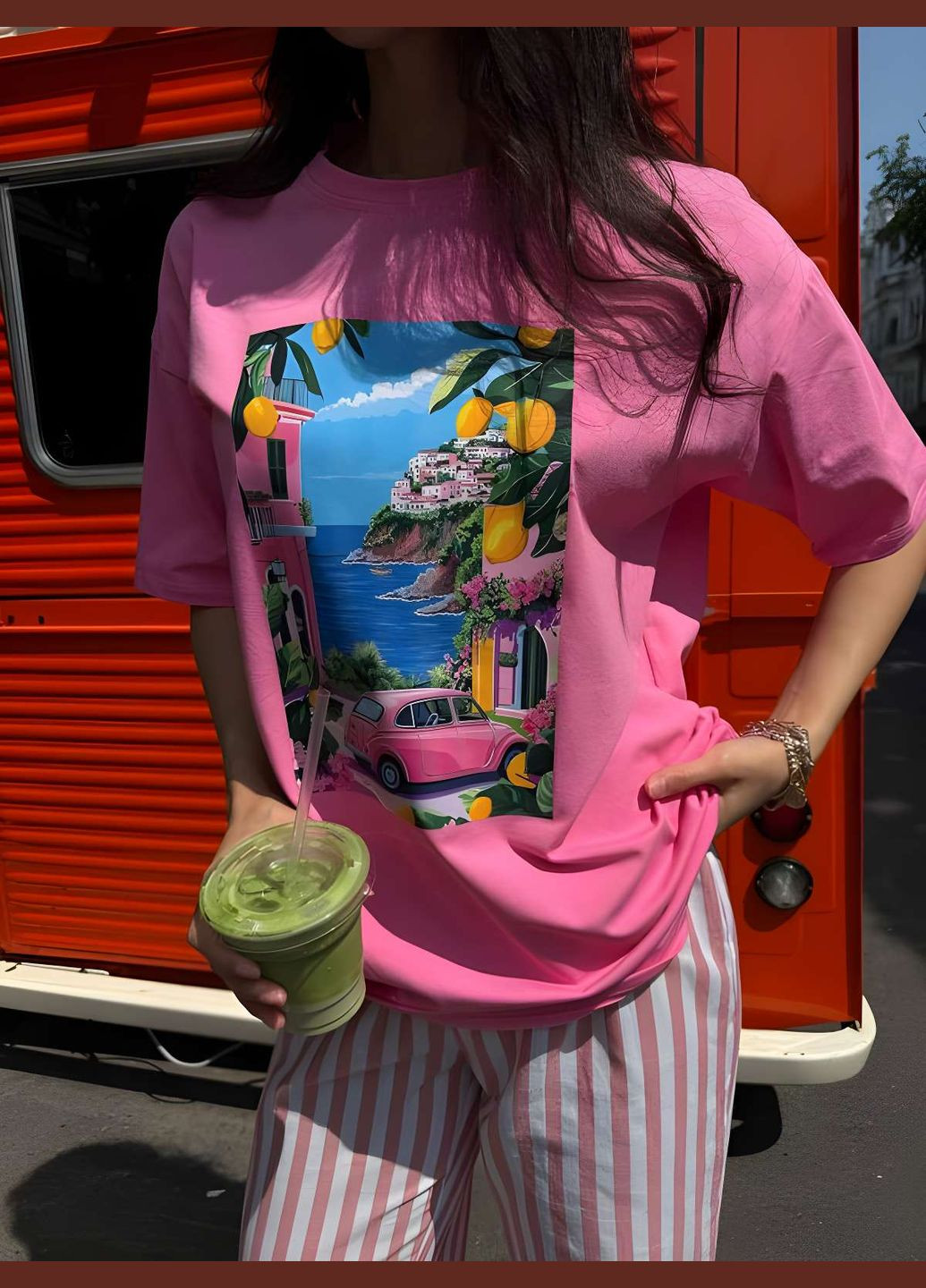 Женская базовая яркая розовая хлопковая футболка с веселым принтом хлопок. Україна - (339402778)