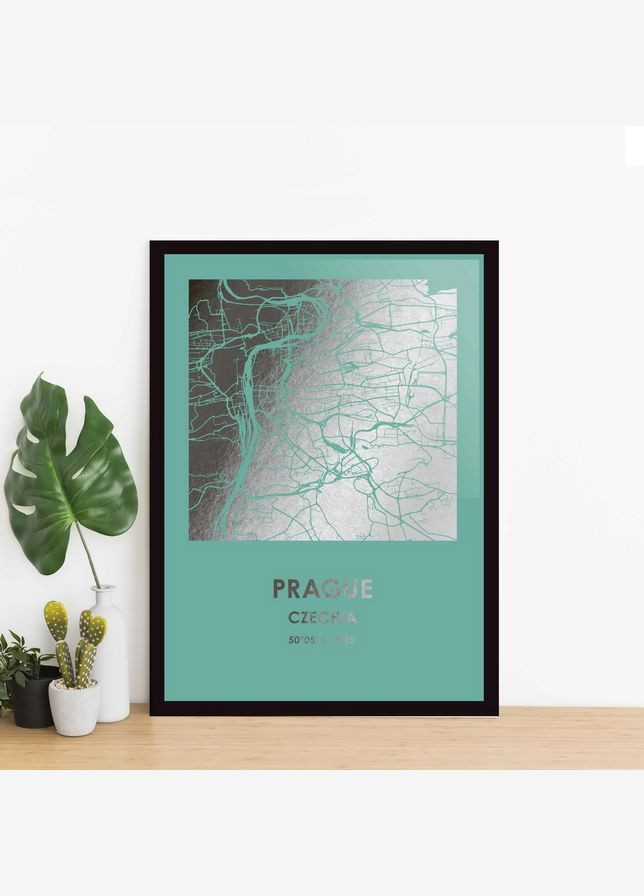 Постер "Прага / Prague" фольгированный А3 (BD-pl-36) silver-turquoise BeriDari (311217591)