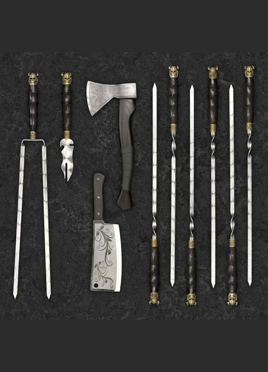 Шампуры ручной работы из нержавейки "Сердце Викинга" из 39 предметов | Подарок куму на День Рождение Handmade WC-026 (347291590)