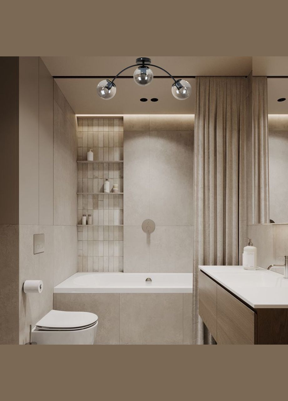 Потолочная черная люстра с 3 графитовыми плафонами-шарами (52-9907-3 BK+BK) No Brand (370069880)