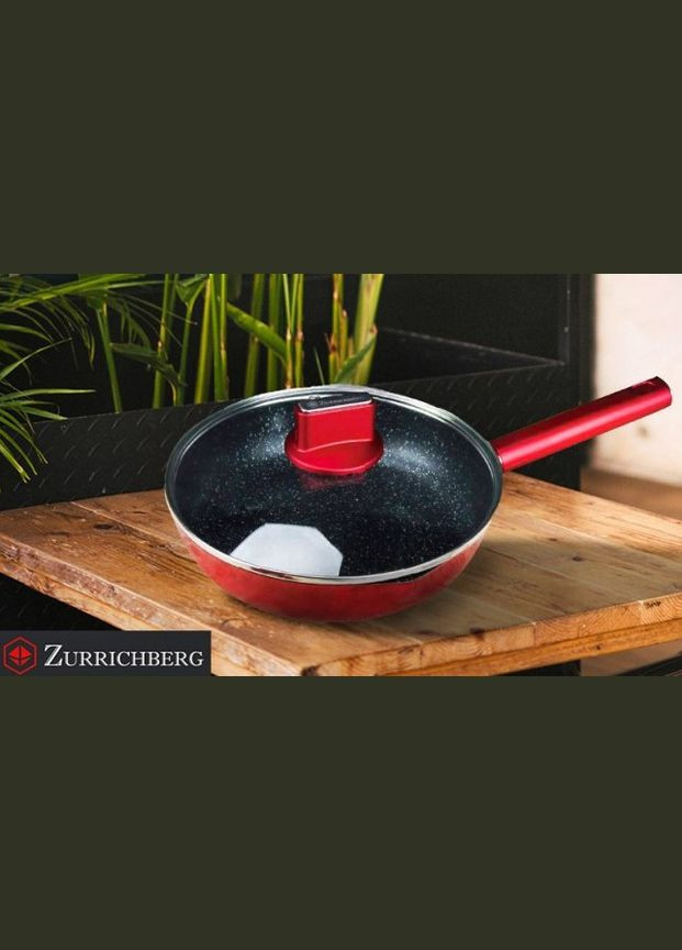 Сковорода з кришкою ZB/2102 20 см з мармуровим покриттям з бакелітовою ручкою Червоний Zurrichberg (297332215)
