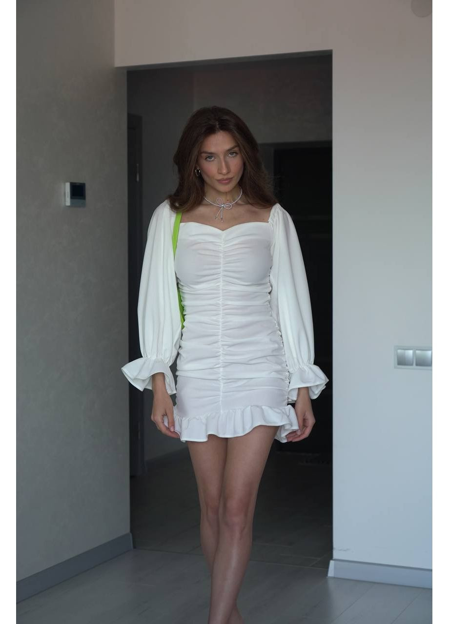 Молочное повседневный платье женское с открытыми плечами Україна однотонное