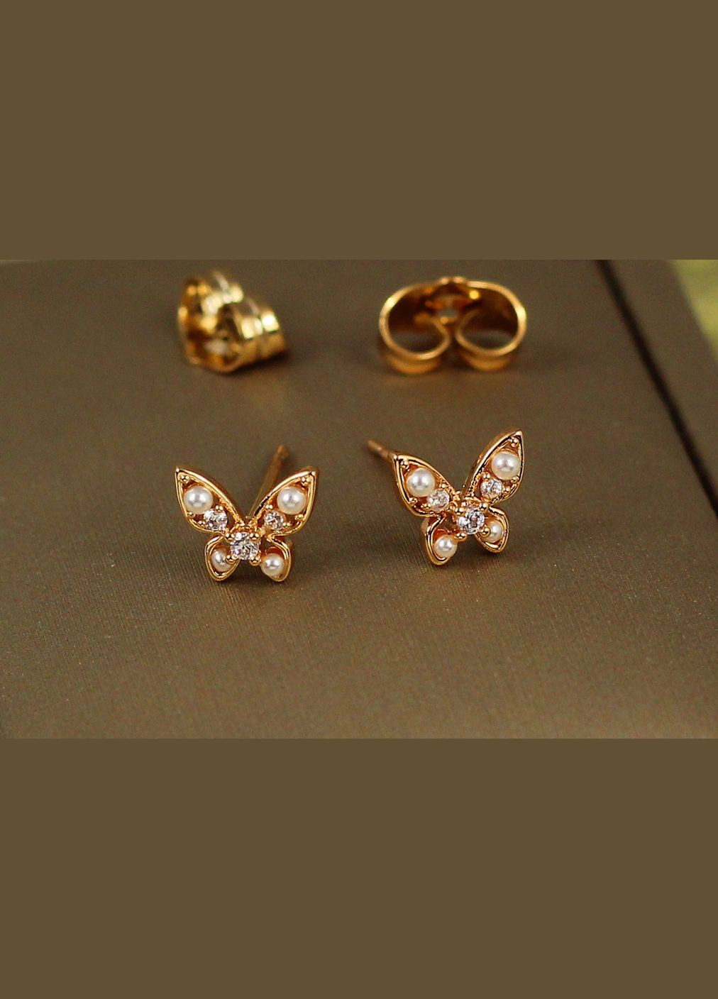 Сережки гвоздики метелик з перлинками 1,3 см золотисті Xuping Jewelry (316434110)