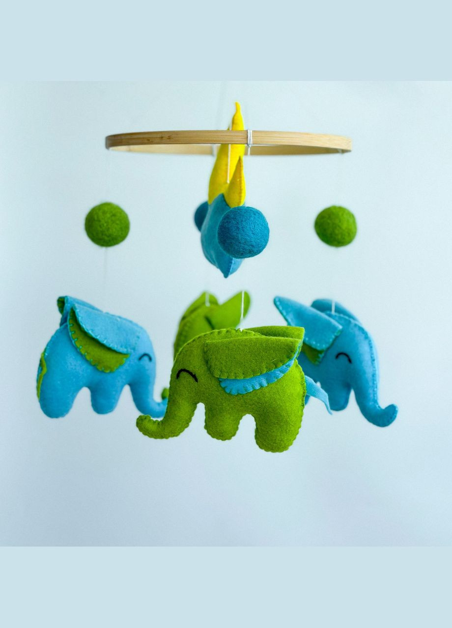 Дитячий мобіль на ліжечко для немовлят ручної роботи WooolyWool «Слоненята» No Brand (342757835)