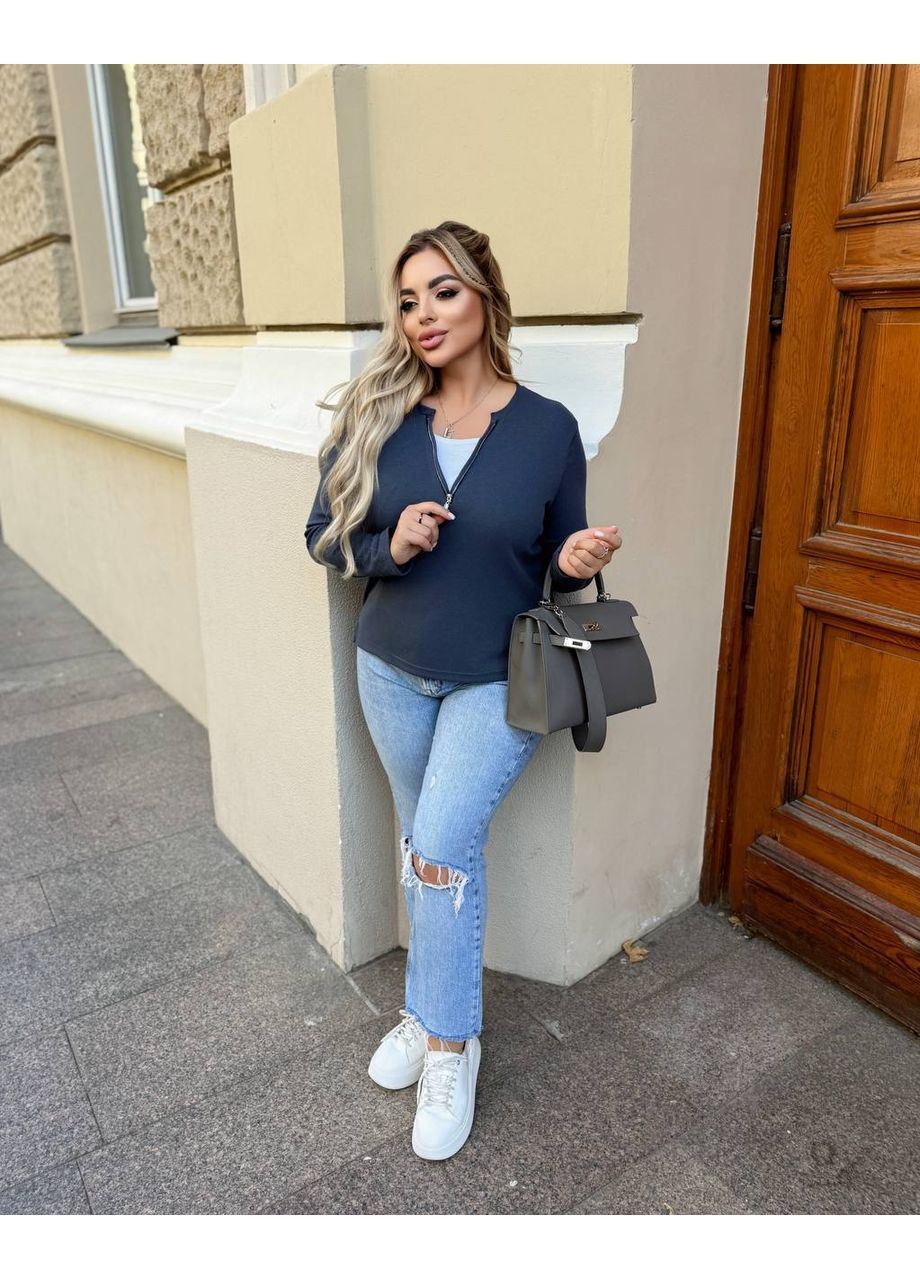 Лонгслів жіночий трикотажний в рубчик No Brand (362160946)