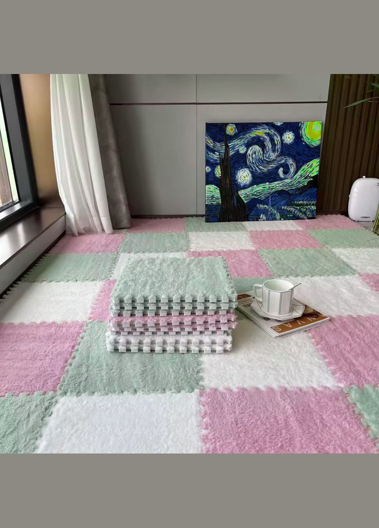 Килимок-пазл з плюшевим покриттям, термокилимок, м'який мат дитячий, 120x150см, 20 пазлів, No Brand (354829506)