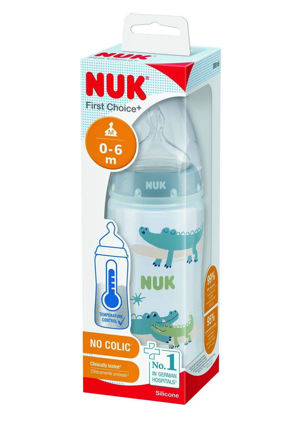Бутылочка для кормления First Choice Plus Крокодил, c силиконовой соской, 300 мл, голубой () NUK 3952397 (370499332)