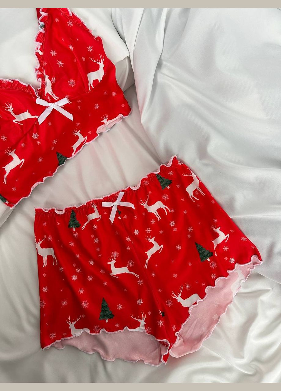 Червона всесезон жіноча піжама домашній костюм майка + шорти No Brand