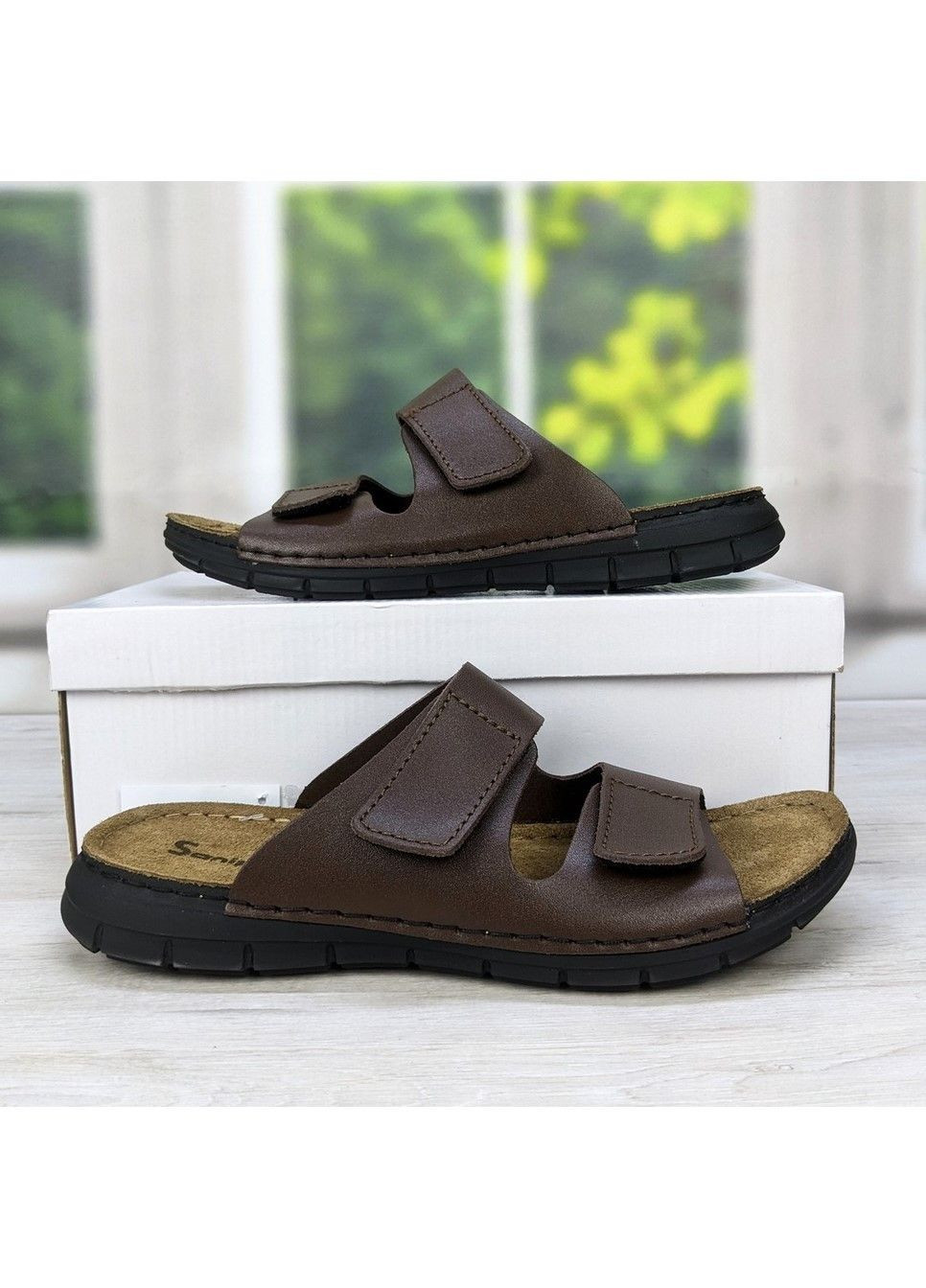 Коричневые повседневные шлепанцы мужские на липучках коричневые Sanipur