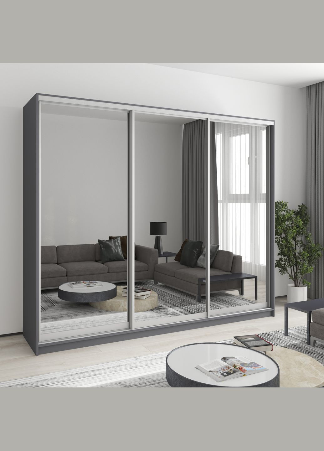 Шкаф-купе трехдверный Уни AL 3 Зеркала 250x60x210 см (MBS-3117) MebelStar (346289098)