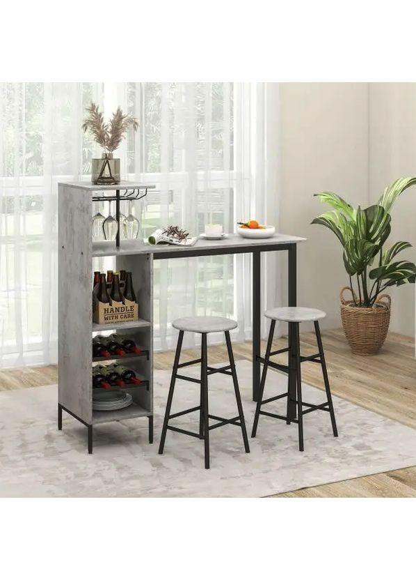 Барный стол со стульями Bistro с держателем винных бокалов серый Costway (361951748)