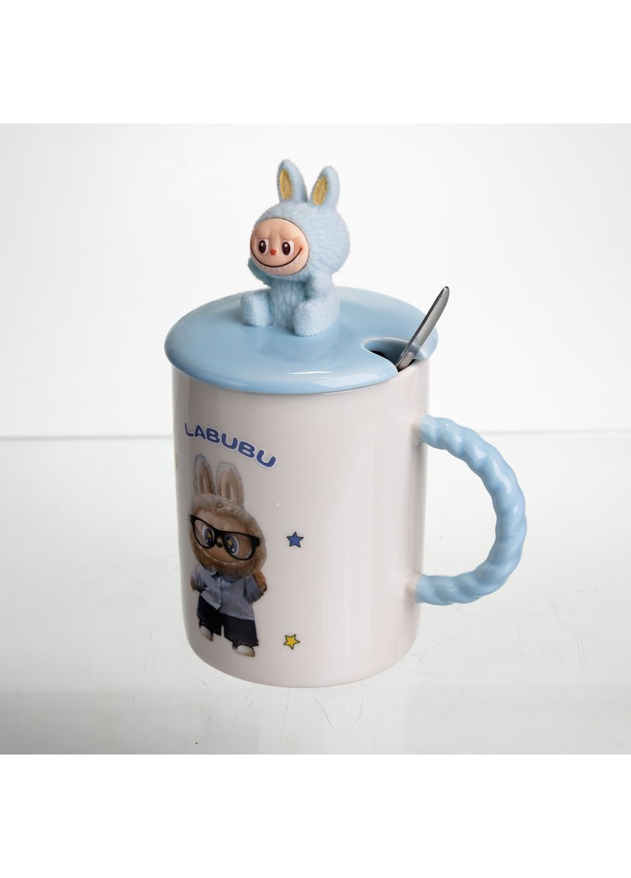 Чашка фарфоровая с крышкой и ложкой Labubu 300 (мл) подарочная кружка прикольная чашка для детей на подарок Голубой FM-35B Jooki (372010879)