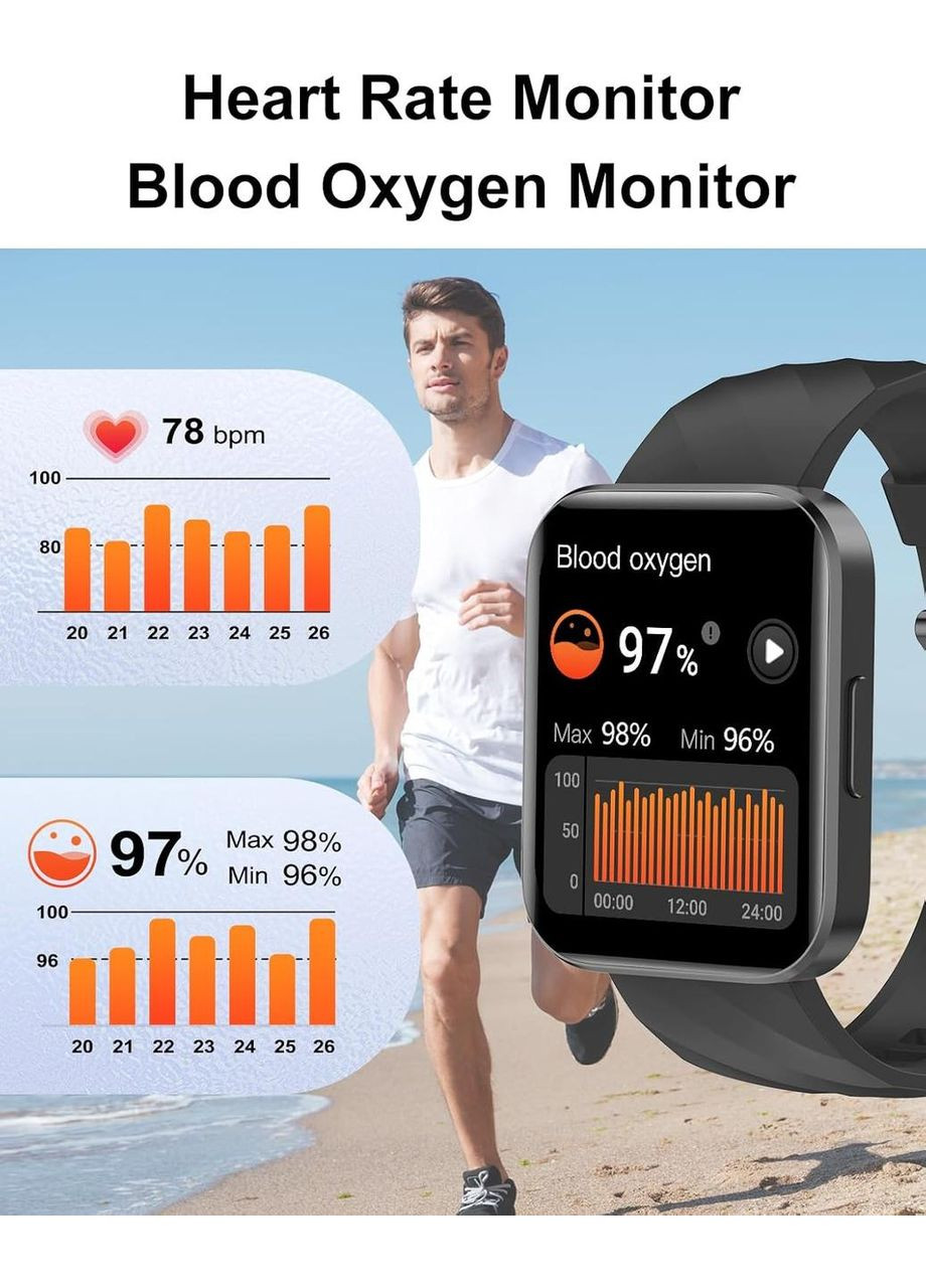 Смарт часы Dakofied 1,85-дюймовый Фитнес-трекер с 100+ спортивными режимами No Brand (363318113)